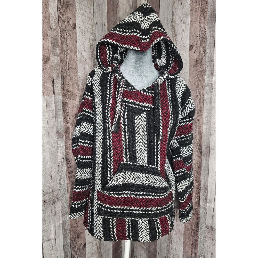 EARTH RAGZ Baja Mexican Pull Over HOODIE Rag Size Med Cotton VINTAGE Gift